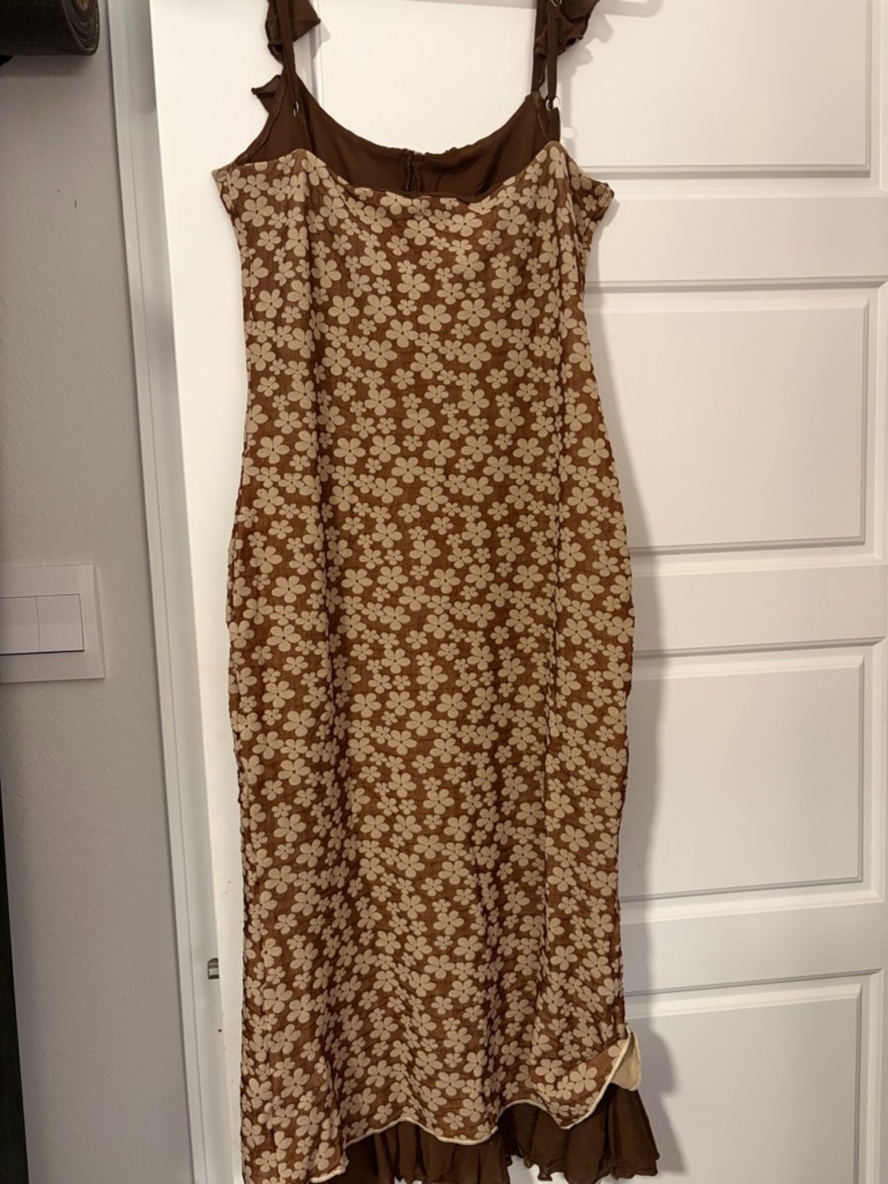 Commense Brown and Cream Floral Midi Slip Dress